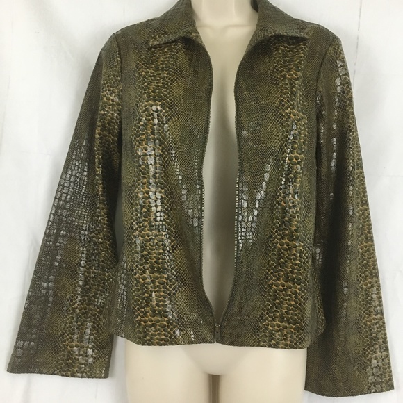 Womens  alligator-skin open  zip jacket sz S - Picture 2 of 5